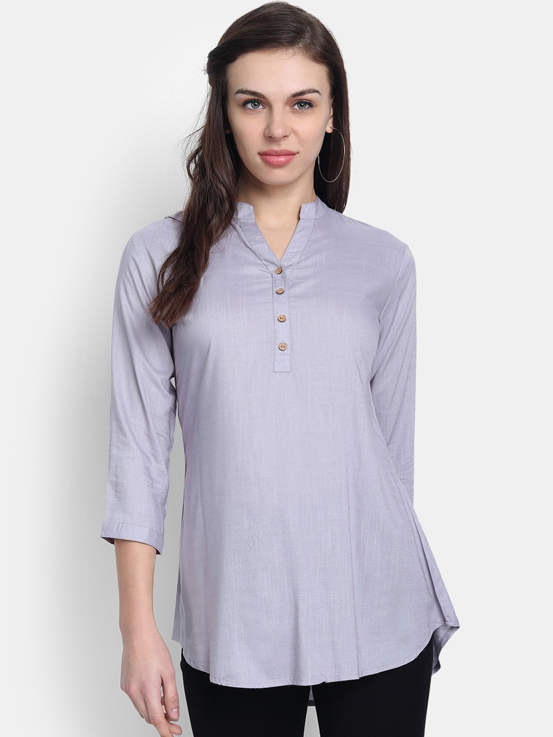 

Fabglobal Blue Mandarin Collar Regular Longline Top