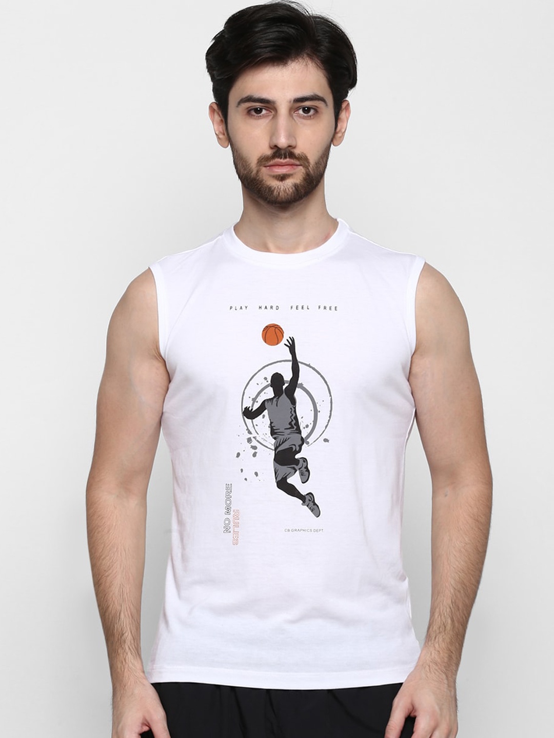 

Cantabil Men White Printed Round Neck T-shirt