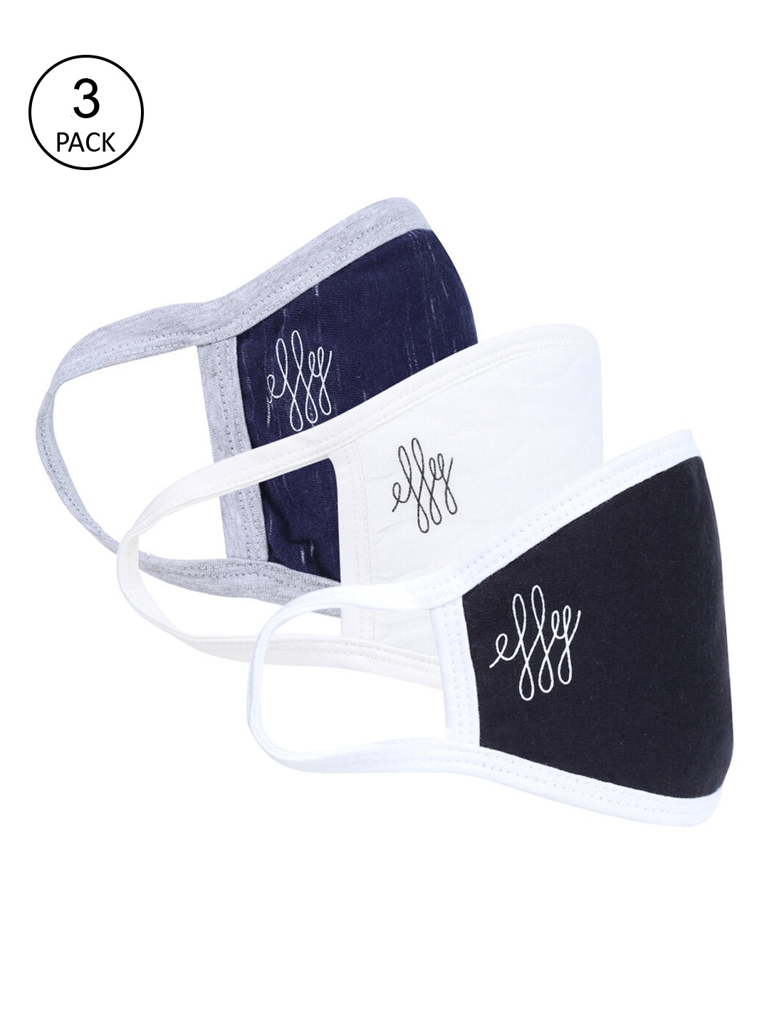 

effy Men Pack Of 3 Solid 2-Ply Reusable Cloth Masks, White