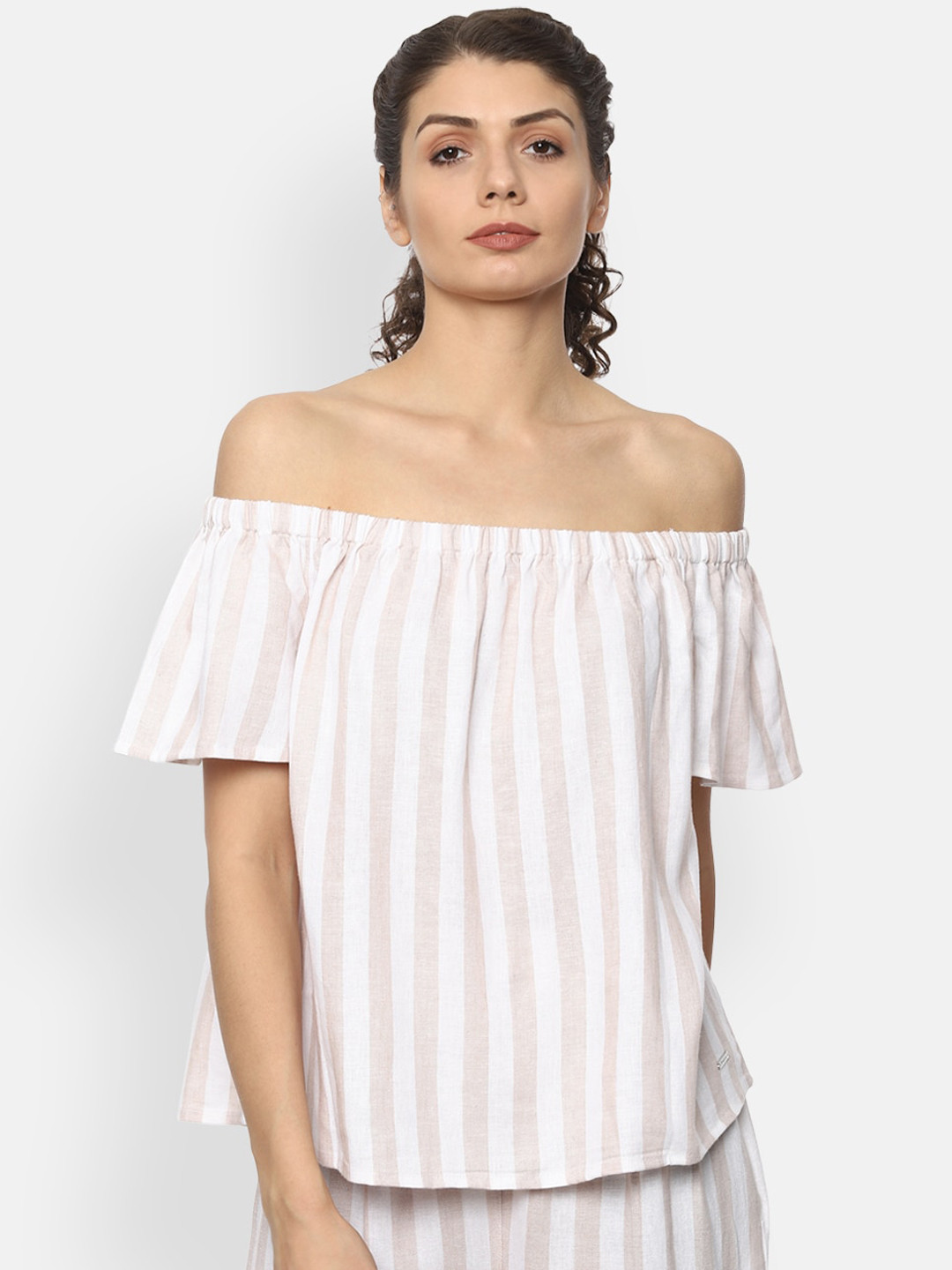 

Van Heusen Woman White Striped Off-shoulder Bardot Top