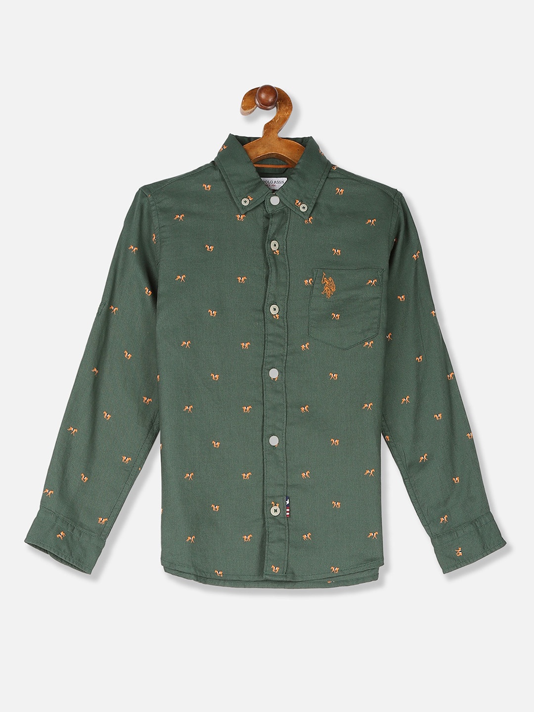 

U.S. Polo Assn. Kids Boys Green Regular Fit Printed Casual Shirt