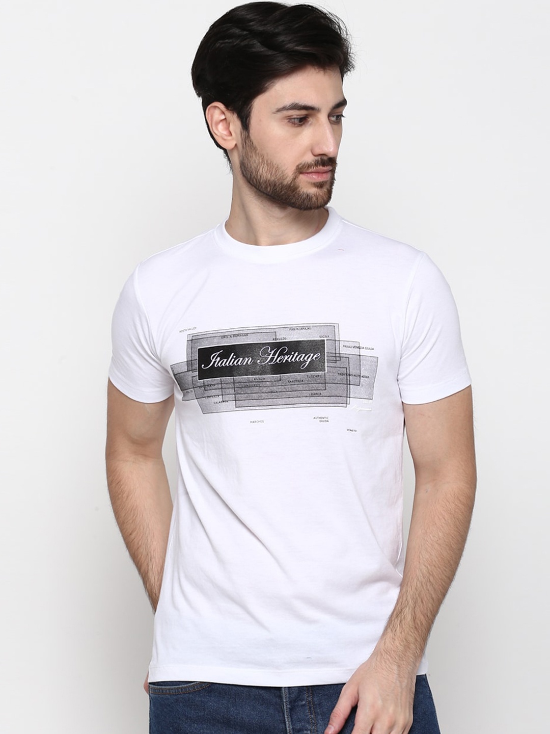 

Cantabil Men White Printed Round Neck T-shirt