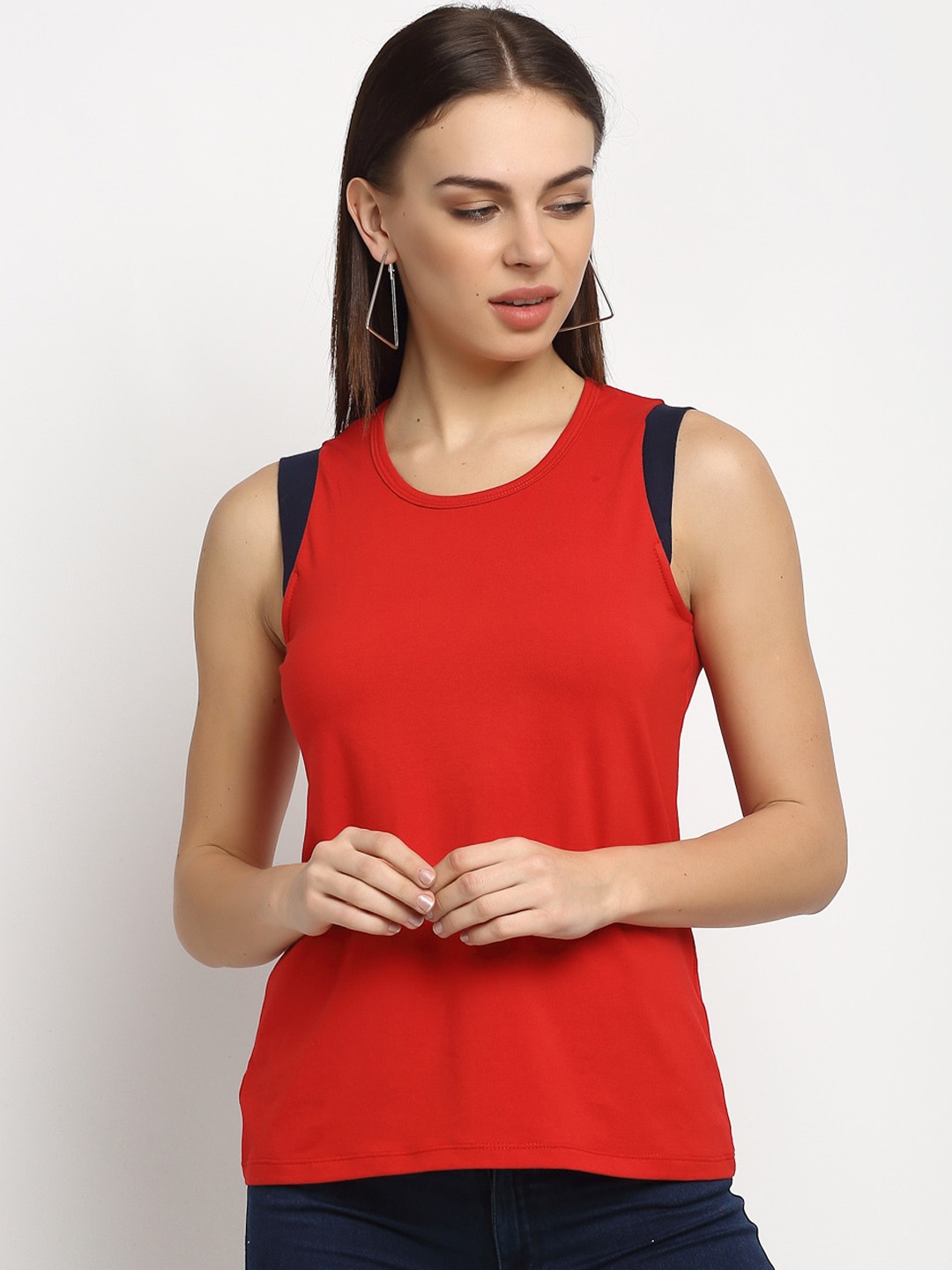 

Rute Women Red Solid Round Neck Cotton Pure Cotton T-shirt