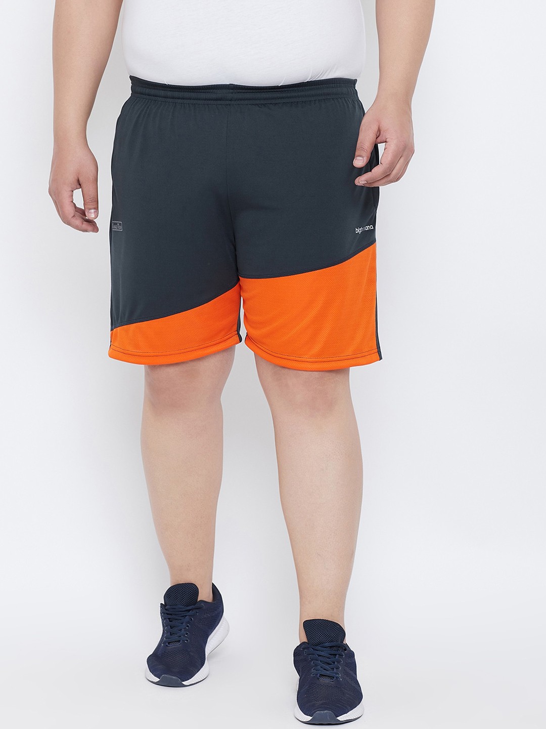 

bigbanana Men Teal Blue & Orange Colourblocked Regular Fit Sports Shorts