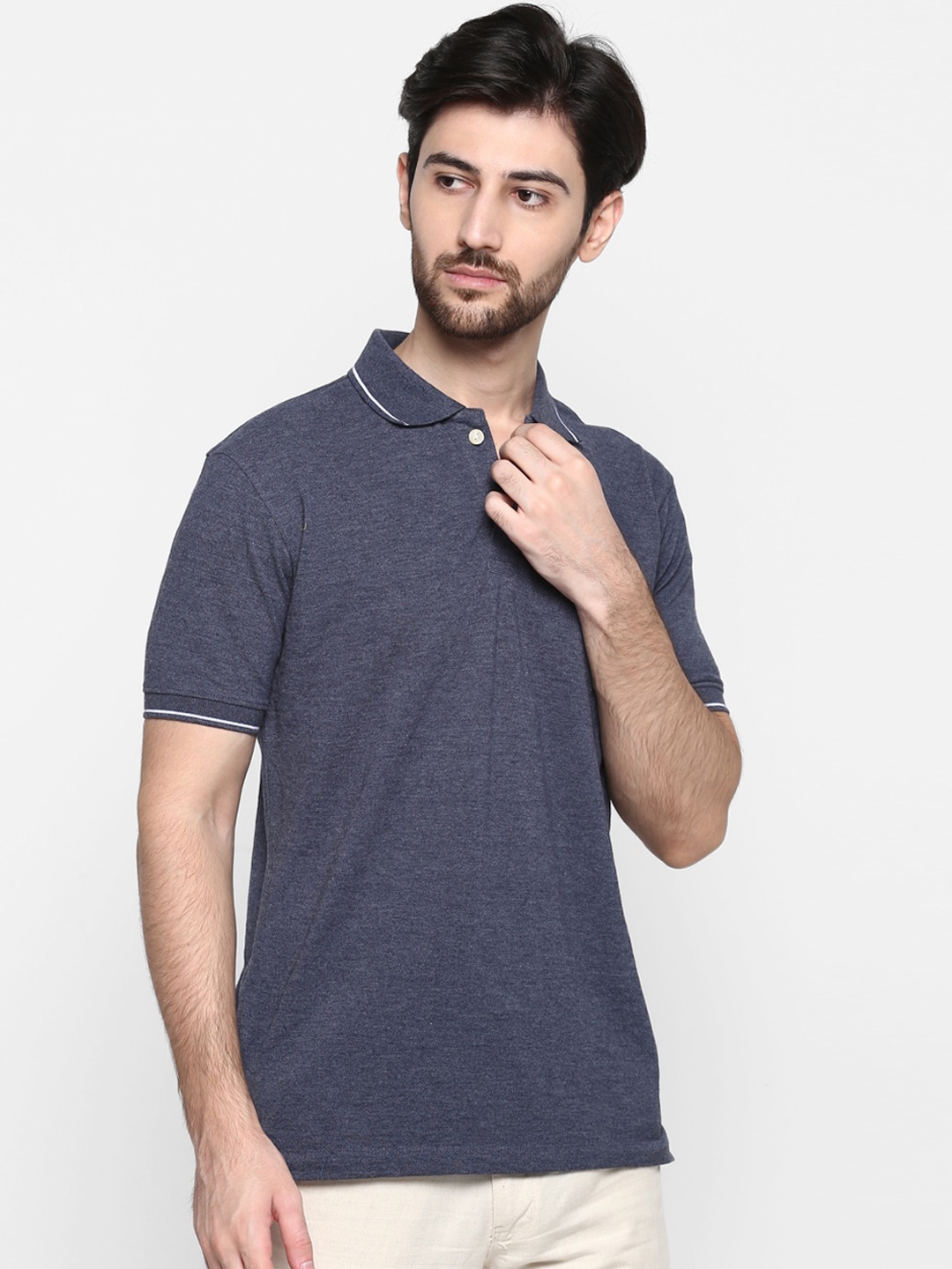 

Cantabil Men Blue Solid Polo Collar T-shirt