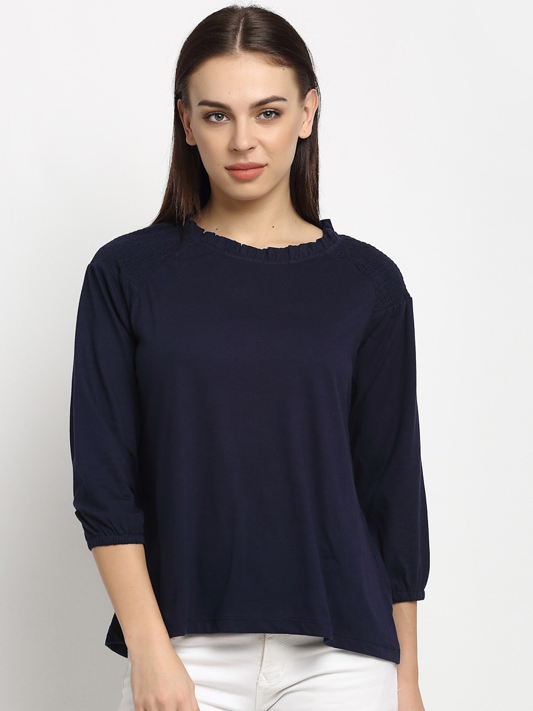 

Rute Women Blue Solid Pure Cotton Regular Top