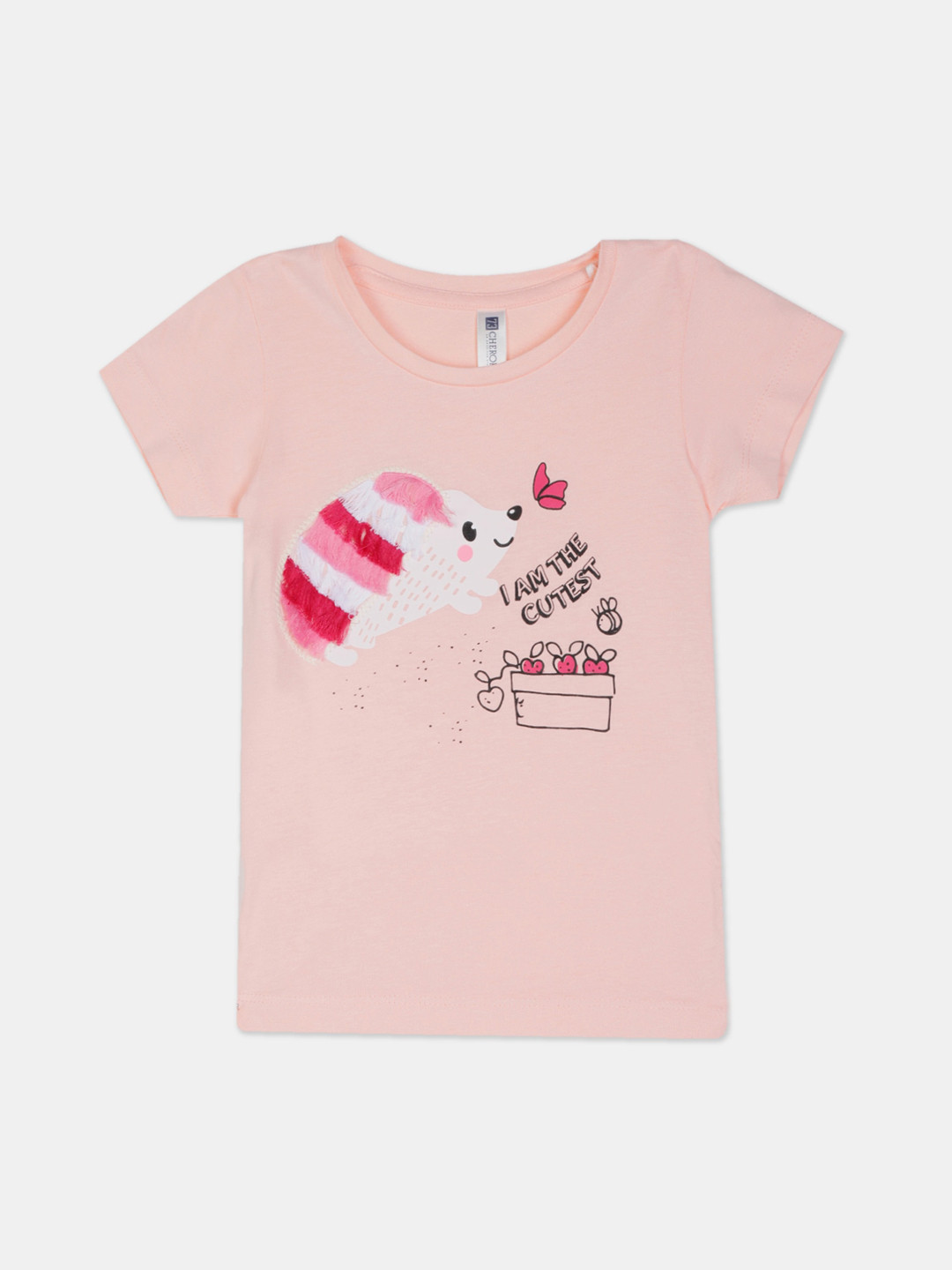 

Cherokee Girls Peach-Coloured Printed Round Neck T-shirt