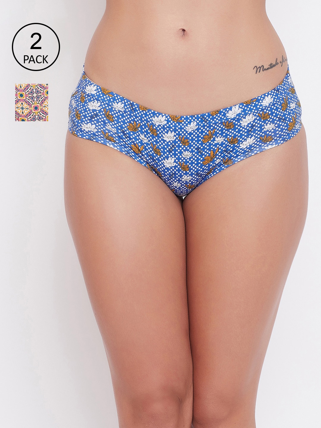 

Clovia Women Pack Of 2 Printed Hipster Briefs COMPN1014, Blue