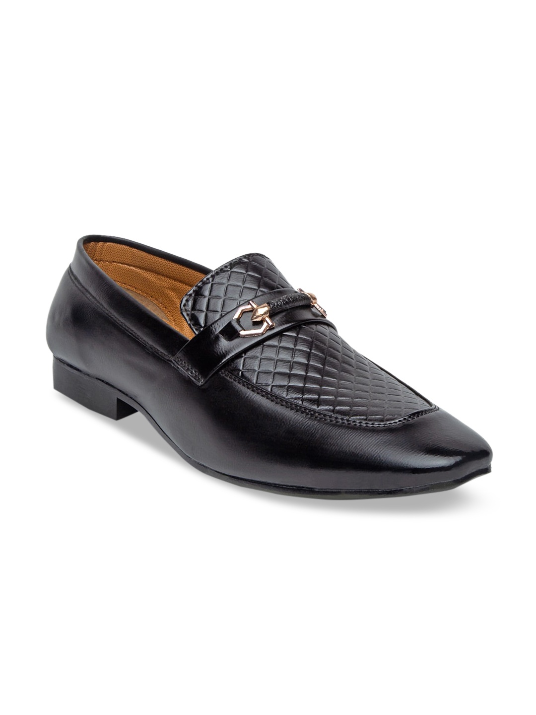 

TREEMODA Men Black Textured Semi Formal Loafers