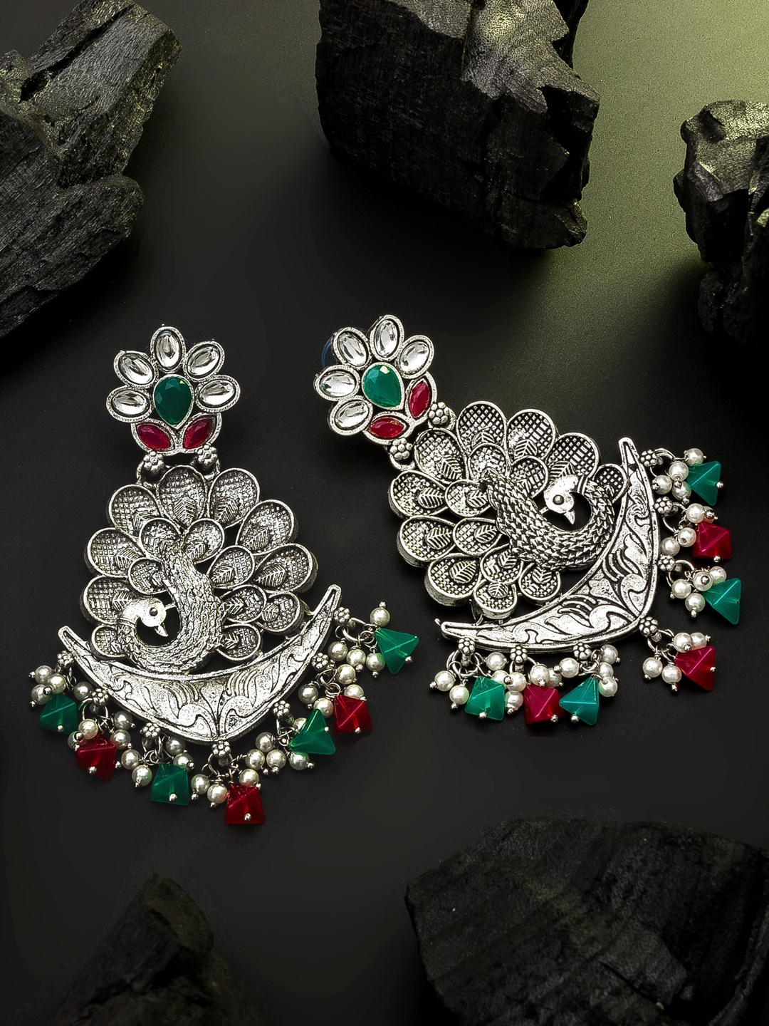 

aadita Silver-Toned Contemporary Drop Earrings