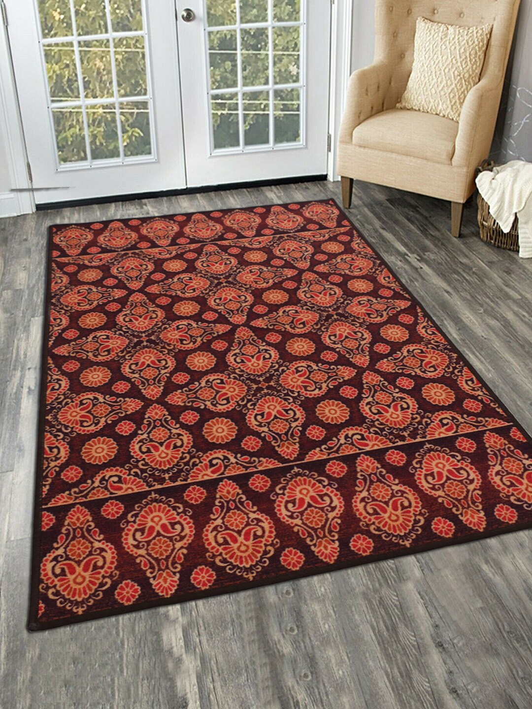 

RUGSMITH Maroon & Beige Digital Printed Anti-Skid Carpet