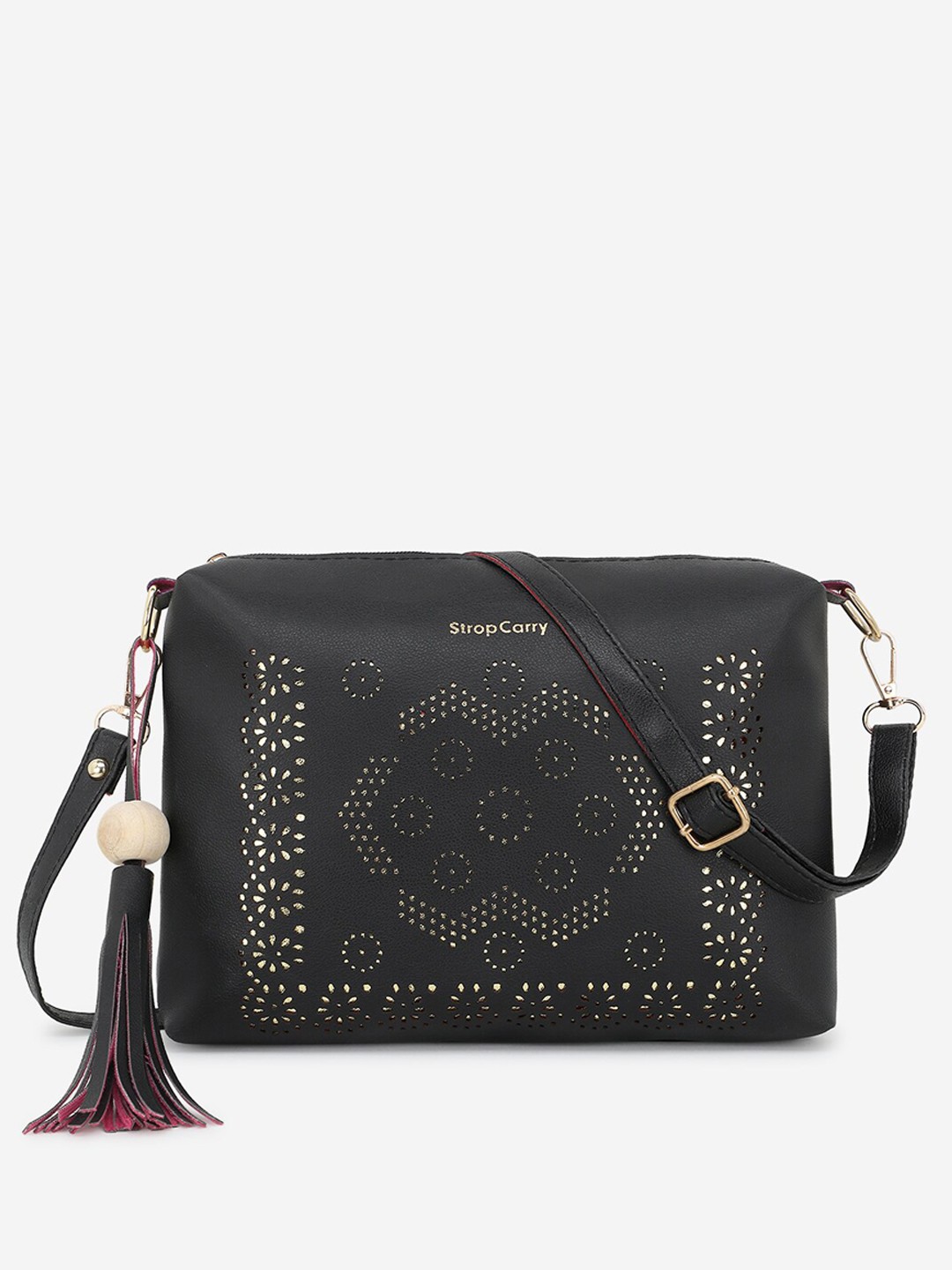 

Stropcarry Black & Gold-Toned Embellished Sling Bag