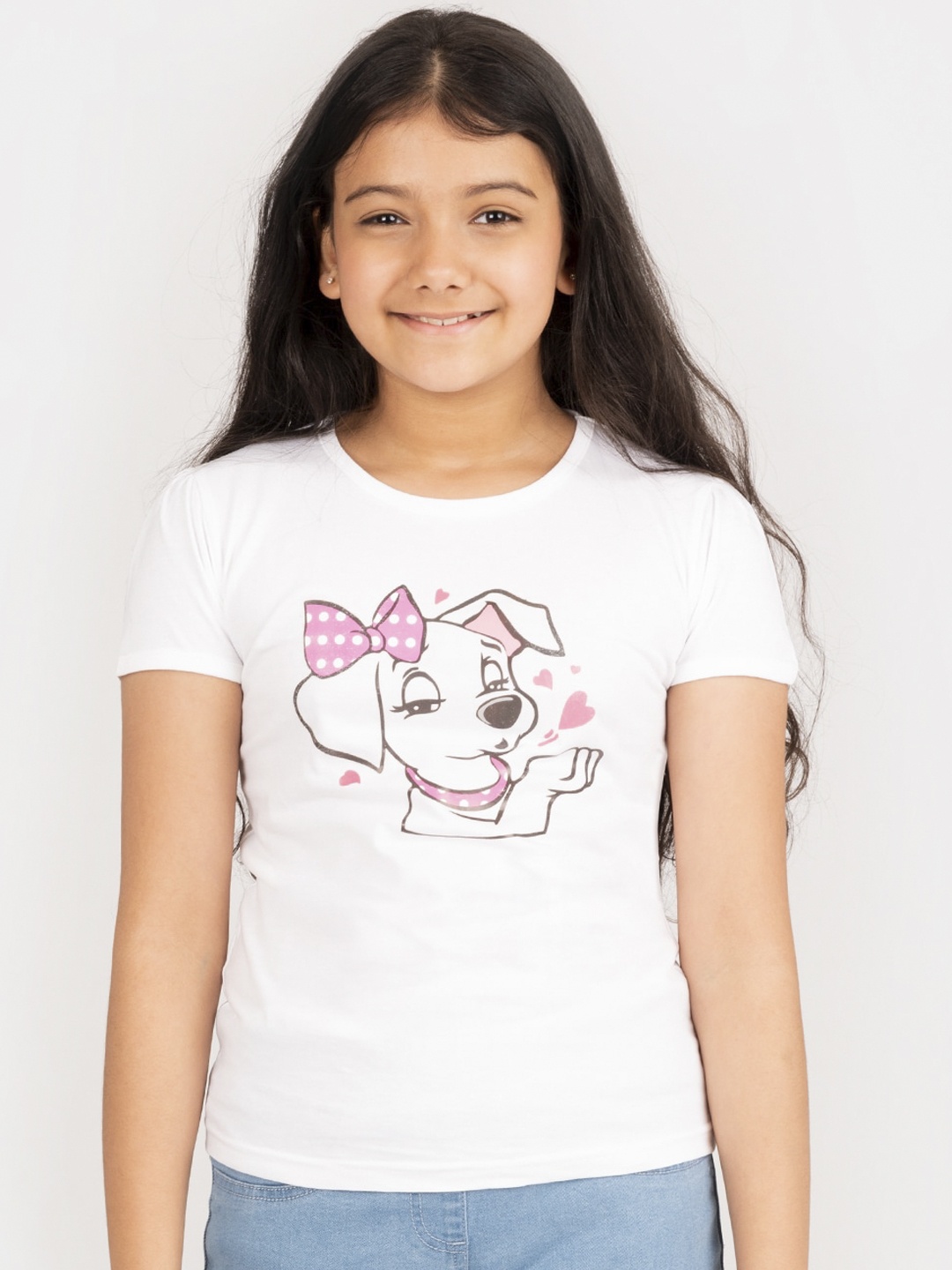 

KIDKLO Girls White Printed Round Neck T-shirt