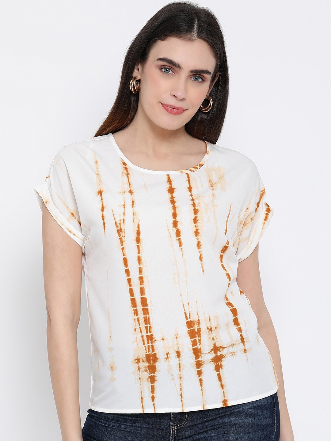 

Oxolloxo Beige & Brown Printed Regular Top