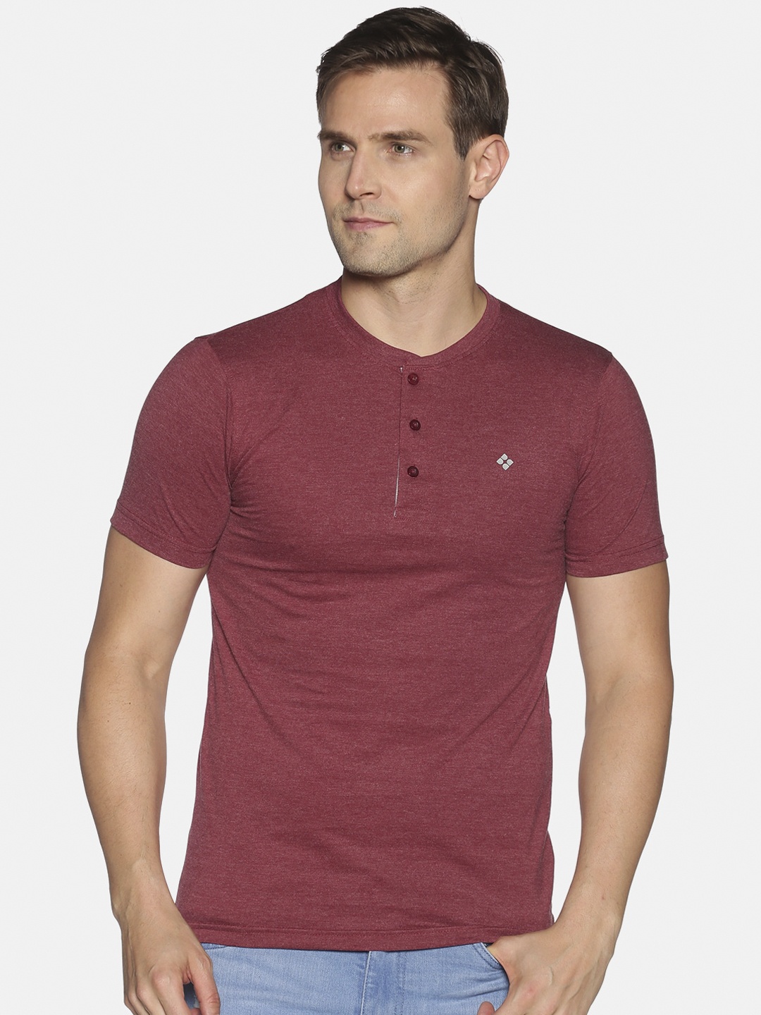 

Dollar Men Maroon Solid Henley Neck T-shirt
