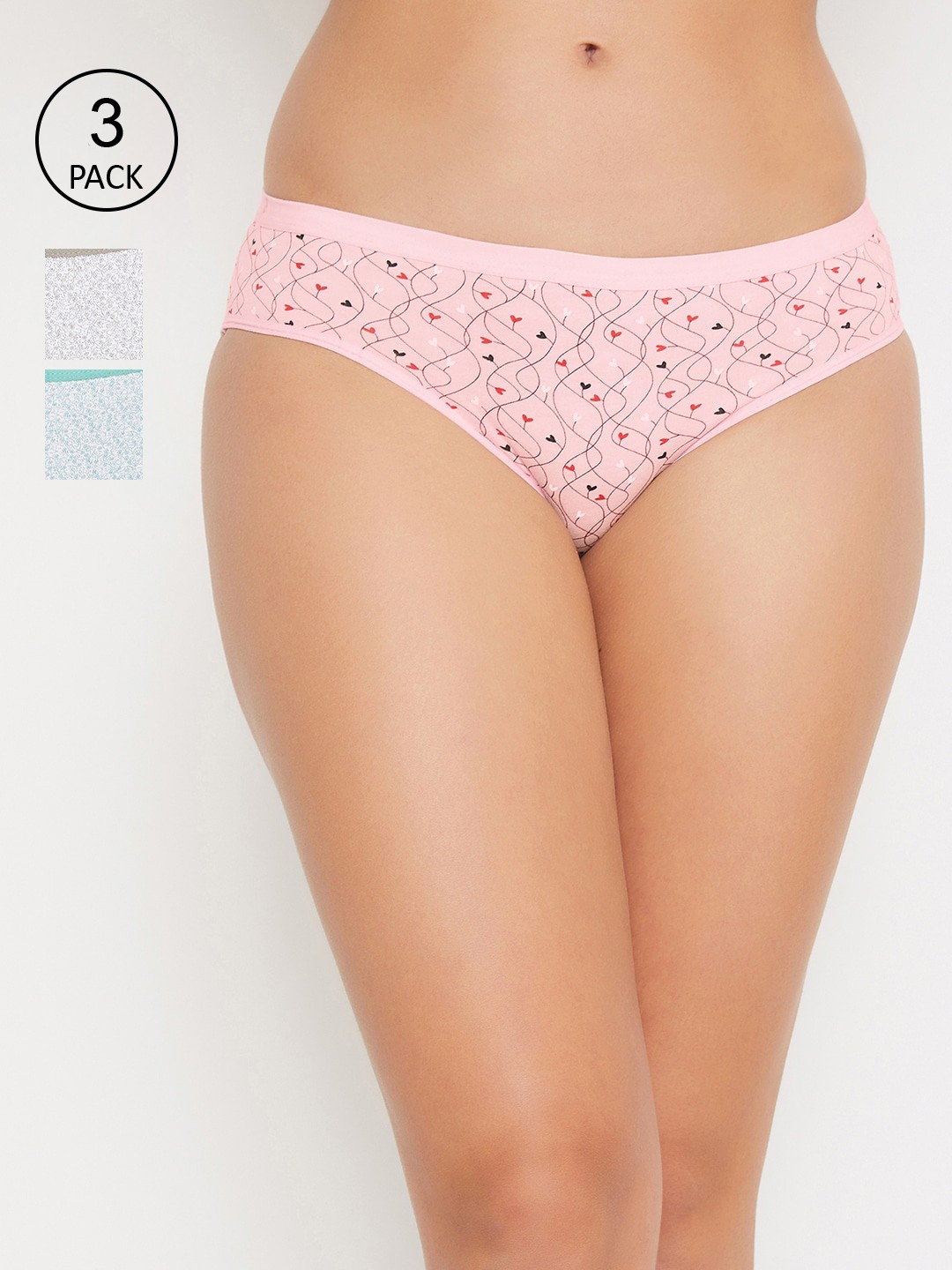 

Clovia Women Pack Of 3 Multicoloured Printed Bikini Briefs COMPN1038, Multi
