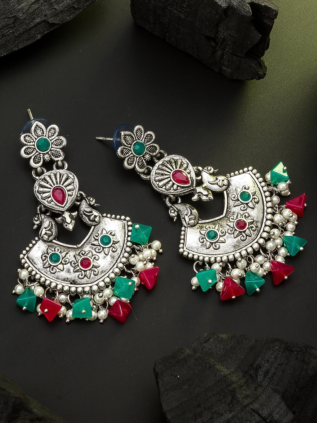 

aadita Silver-Toned Contemporary Drop Earrings