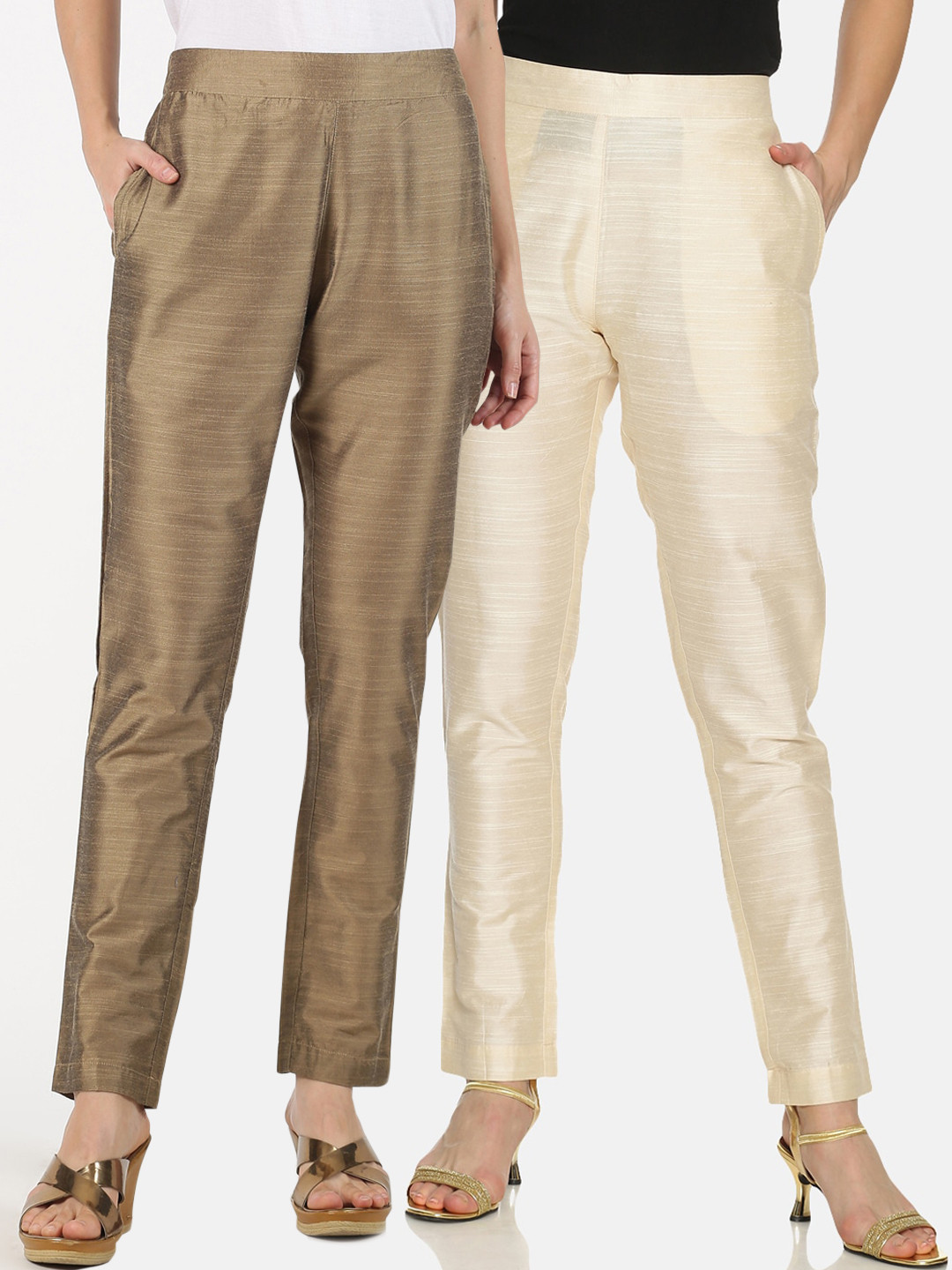 

Saffron Threads Women Pack of 2 Solid Regular Trousers, Bronze