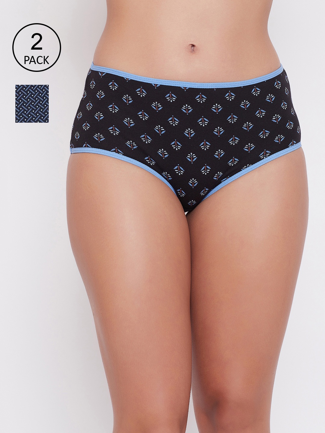 

Clovia Women Pack Of 2 Black & Blue Printed Hipster Briefs COMPN1005S