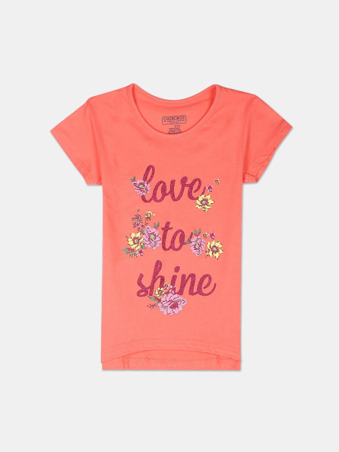 

Cherokee Girls Coral Printed Round Neck T-shirt