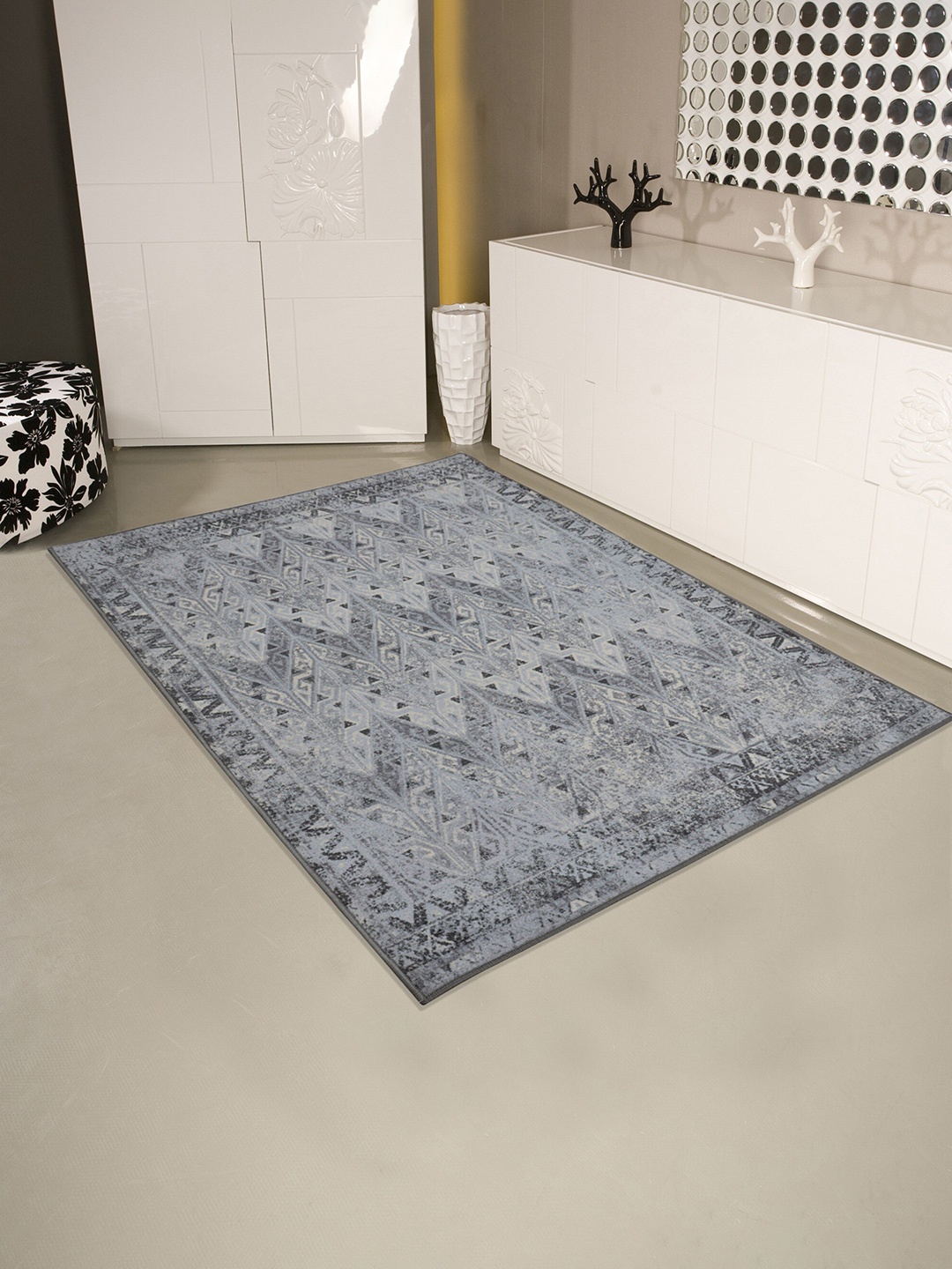 

RUGSMITH Grey & Beige Printed Anti-Skid Carpets