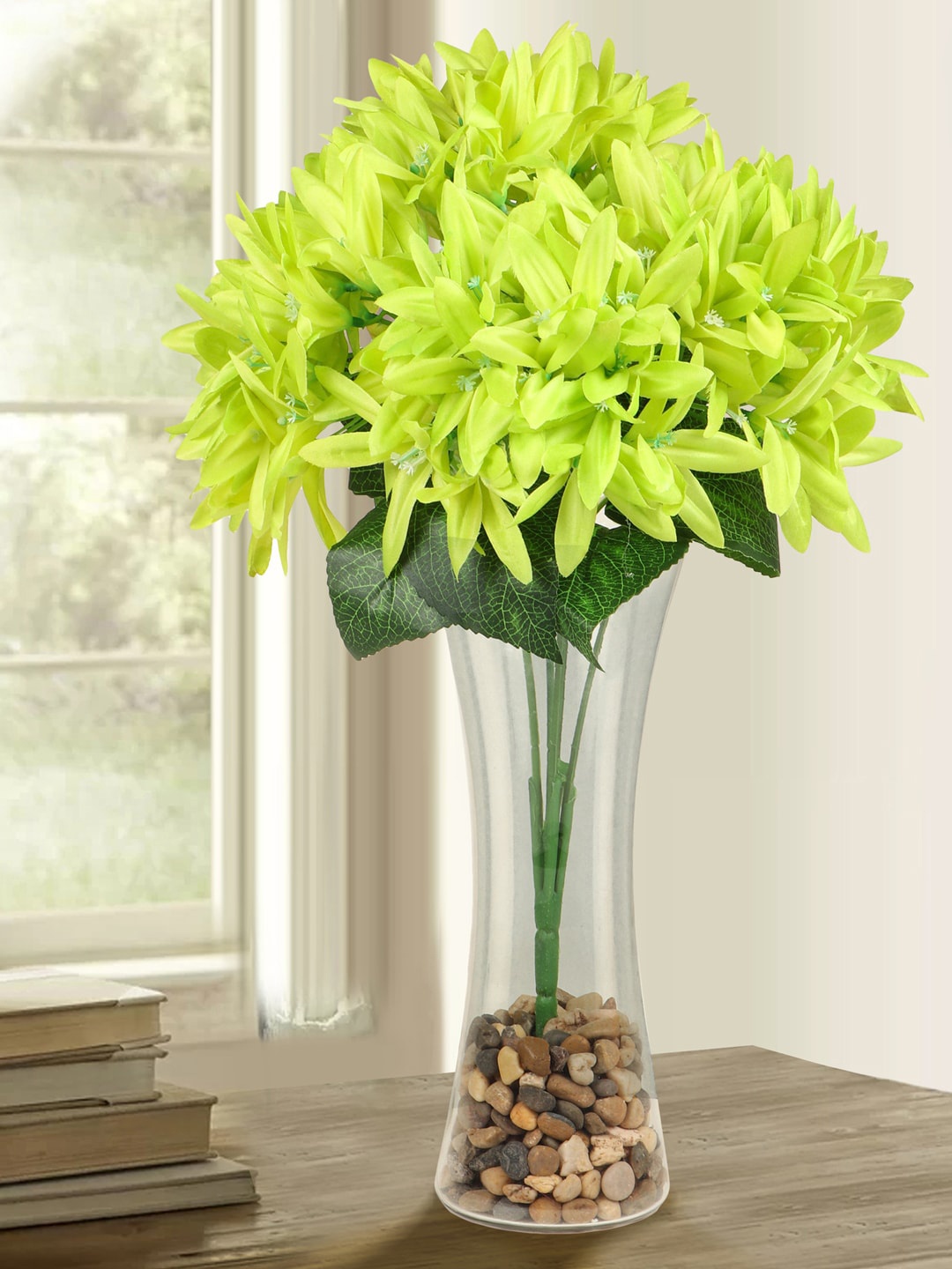 

TIED RIBBONS Green Artificial Flower Bunch With Glass Vase