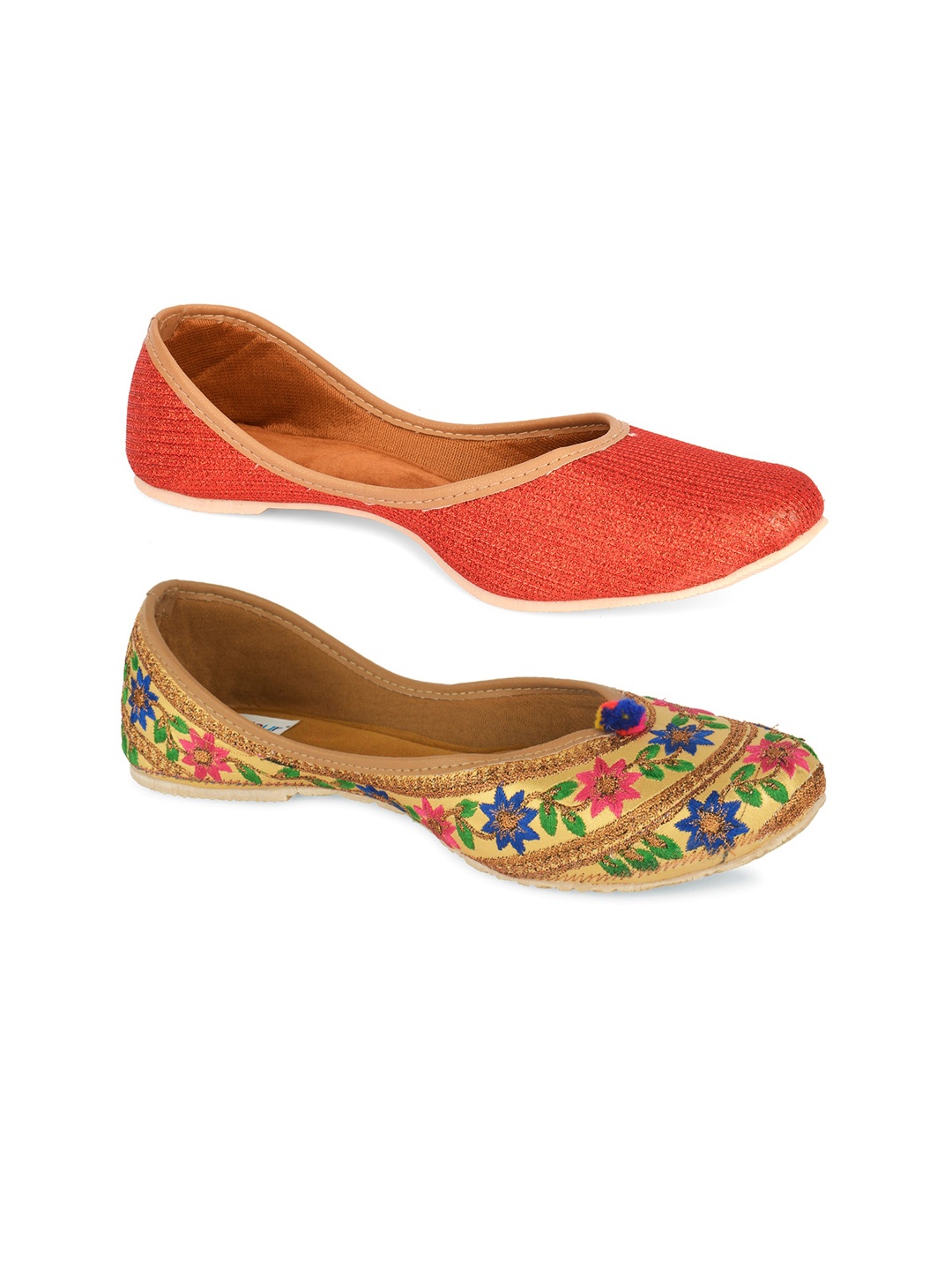 

DESI COLOUR Women Pack of 2 Multicoloured Textured Mojaris, Multi