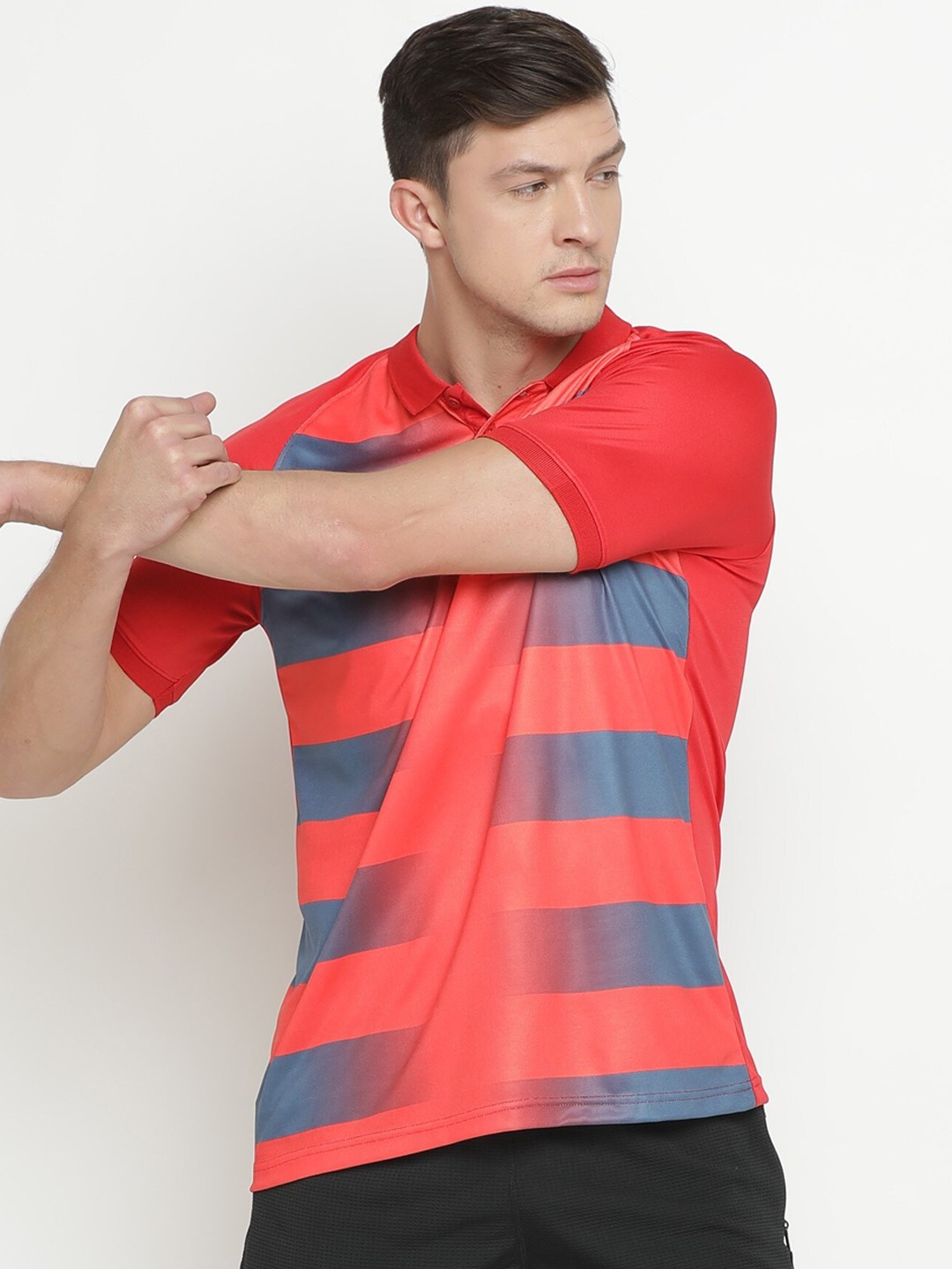 

Maniac Men Red Striped Polo Collar T-shirt
