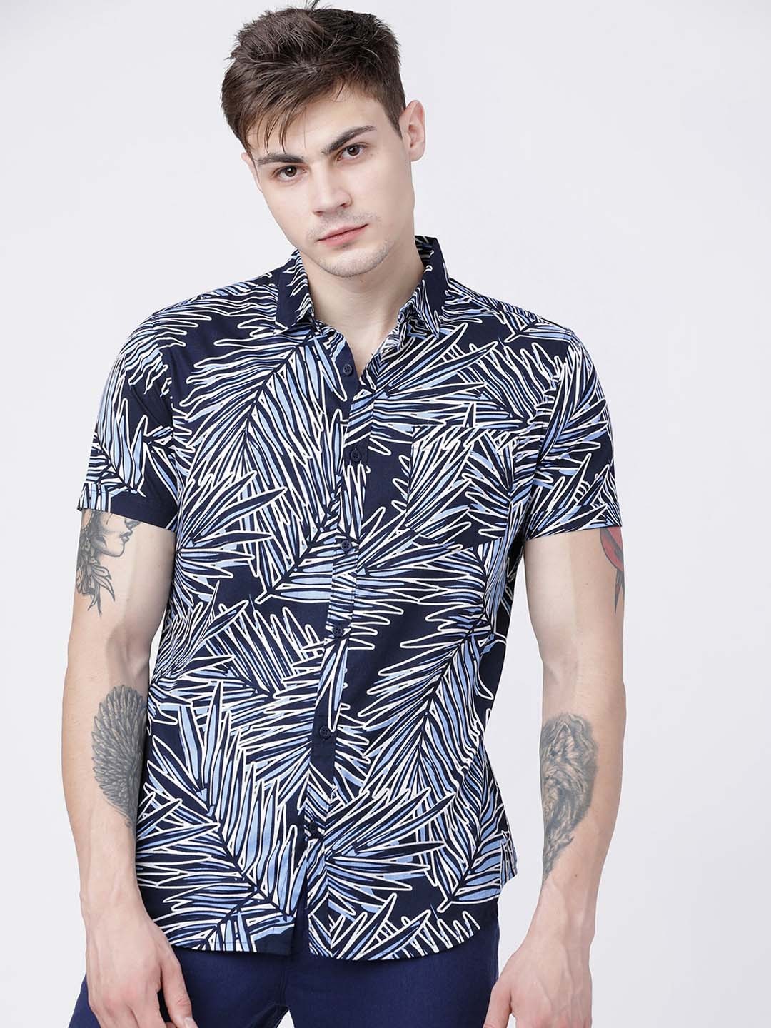

HIGHLANDER Men Navy Blue & White Slim Fit Printed Casual Shirt