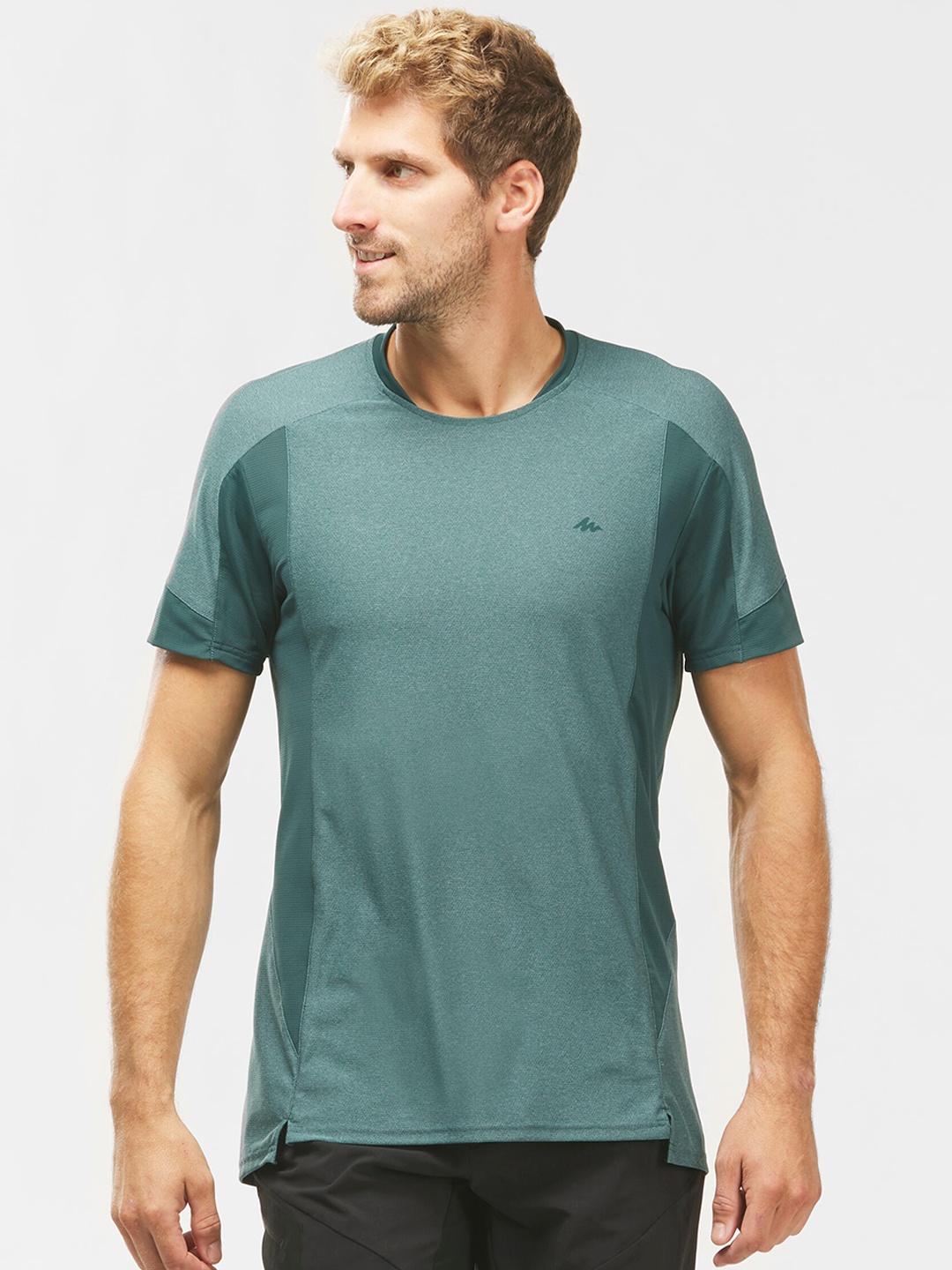 

Quechua By Decathlon Men Solid Green Quick Dry Round Neck Hiking & Trekking T-shirt