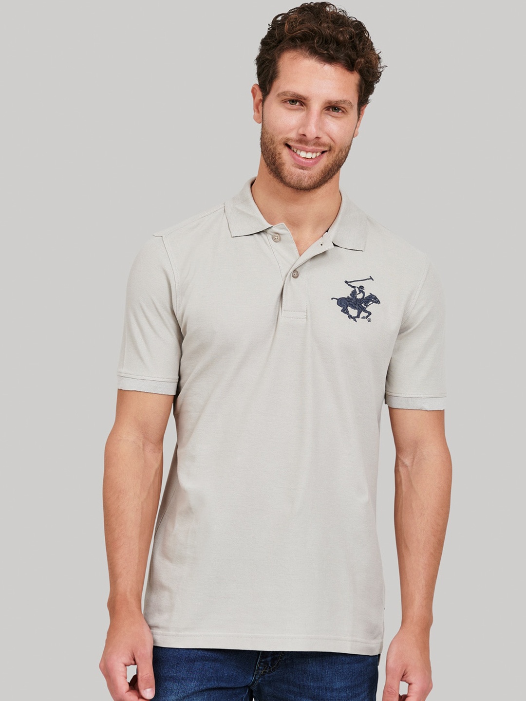 

Beverly Hills Polo Club Men Grey Solid Polo Collar T-shirt