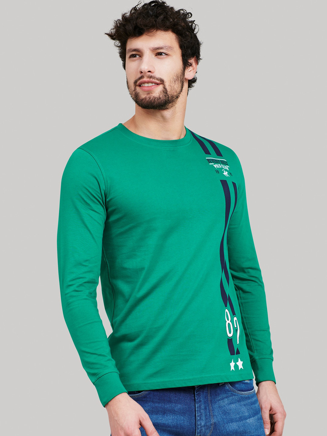 

Beverly Hills Polo Club Men Green Self Design Henley Neck T-shirt