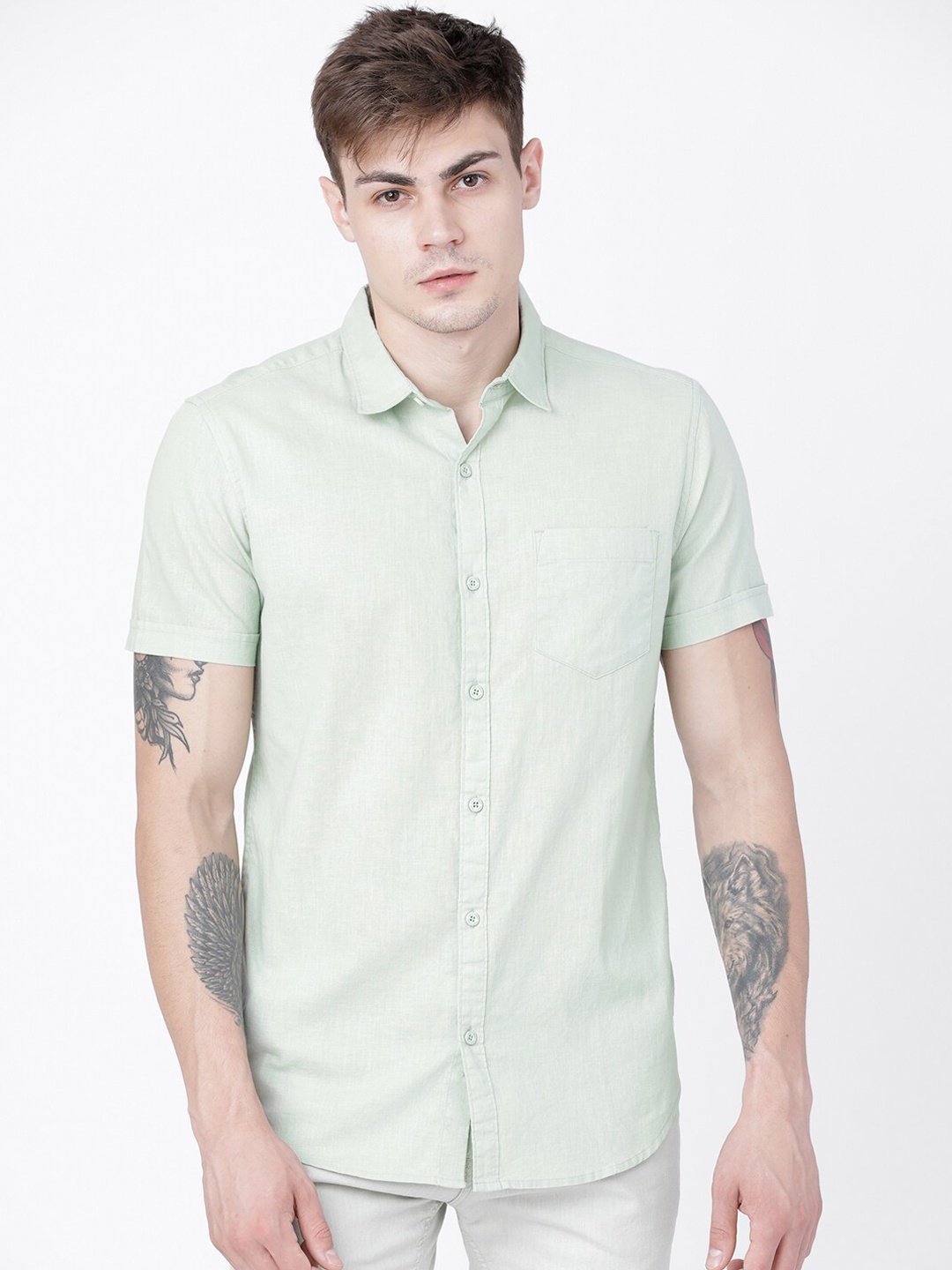 

HIGHLANDER Men Green Slim Fit Solid Casual Shirt