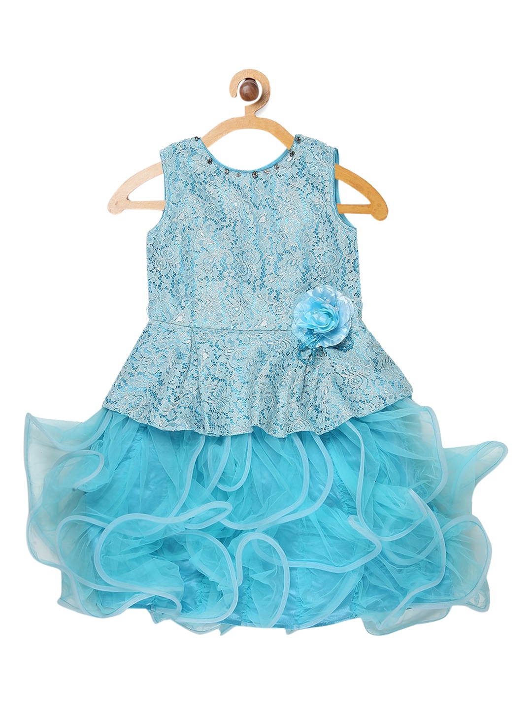 

Butterfly Blush Girls Blue Self Design Fit and Flare Dress