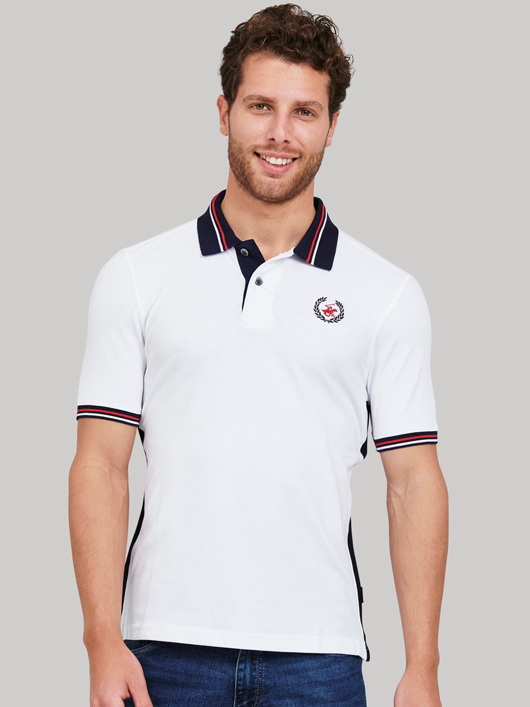 

Beverly Hills Polo Club Men White Solid Polo Collar T-shirt