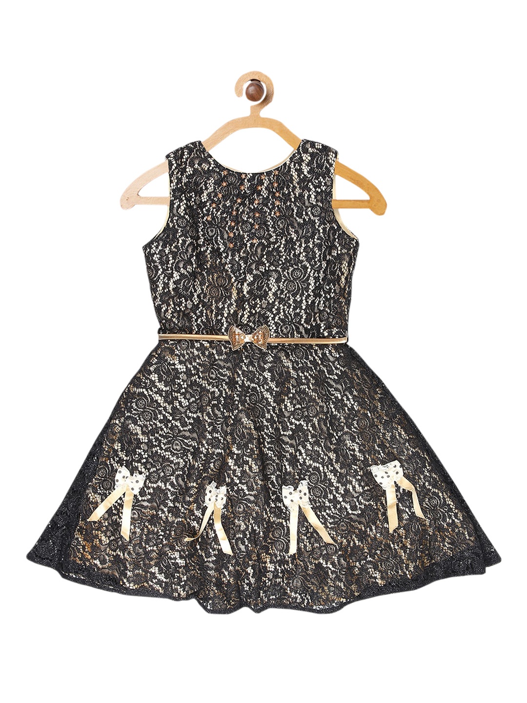 

Butterfly Blush Girls Black Self Design Fit and Flare Dress