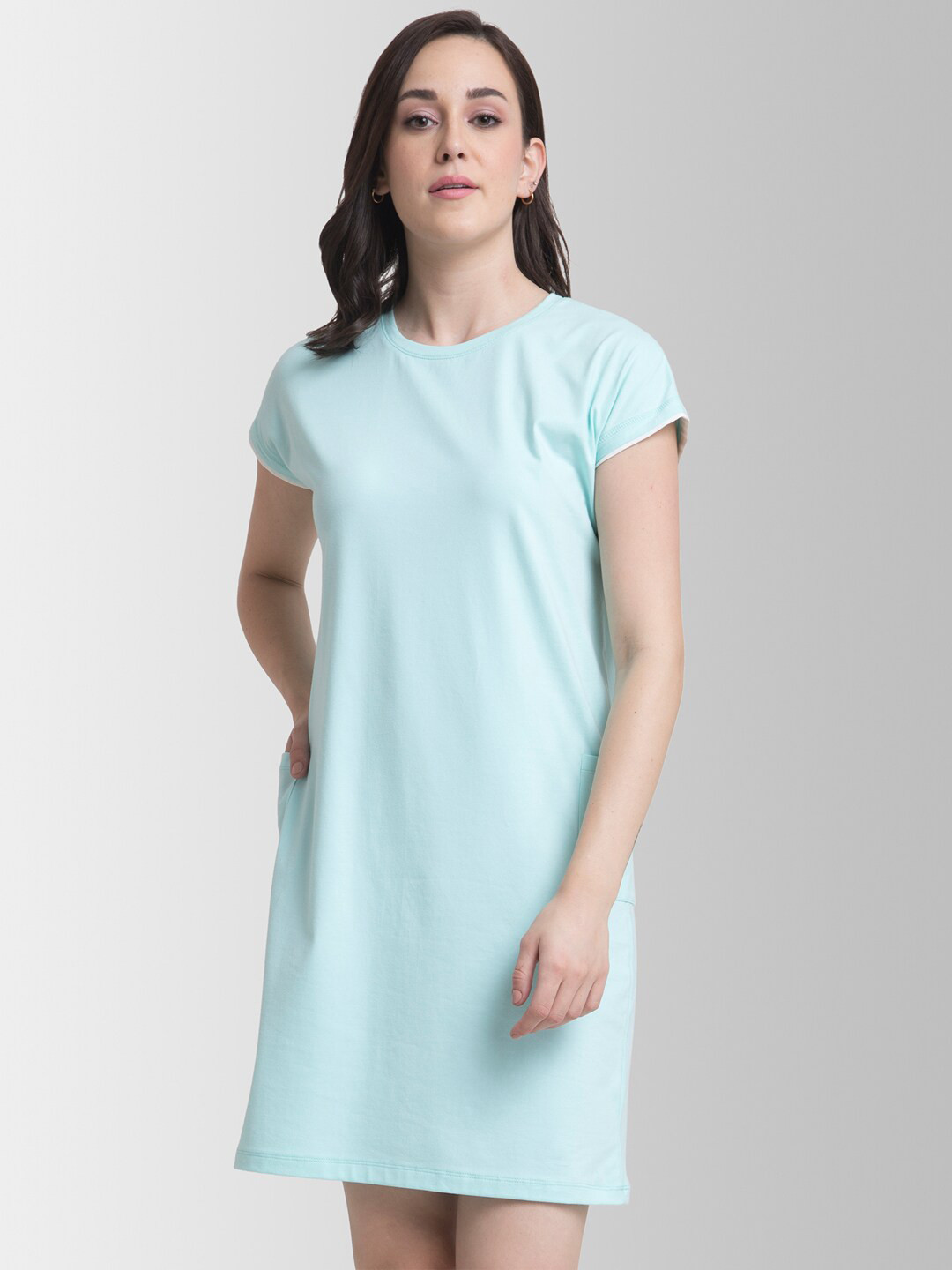 

FableStreet Women Blue Solid T-shirt Dress