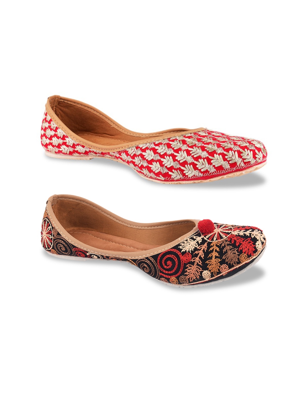 

DESI COLOUR Women Set of 2 Embellished Mojaris, Pink