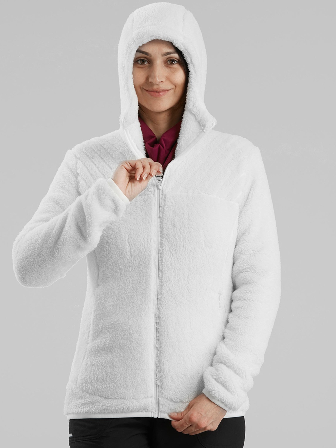 

Quechua By Decathlon Women White Ultrawarm Fleece Jacket With Hoodie