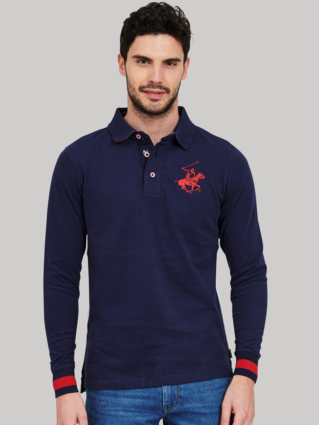 

Beverly Hills Polo Club Men Navy Blue Colourblocked Polo Collar T-shirt