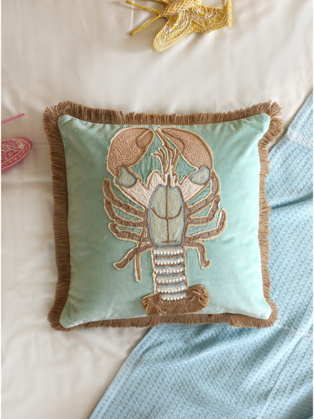 

Amoliconcepts Blue & Brown Set of Single Embroidered Square Cushion Covers