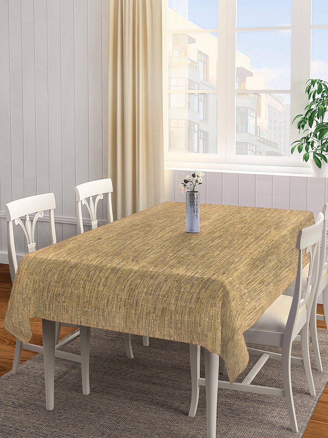 

KLOTTHE Beige Woven-Design 6-Seater Rectangular Table Cover