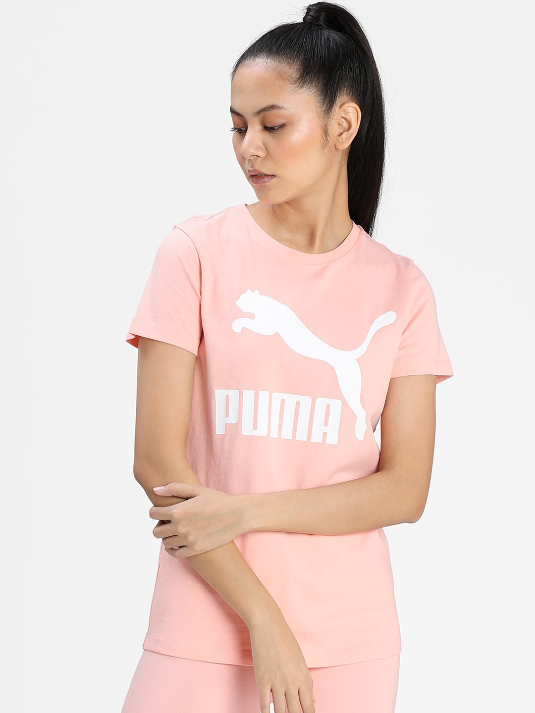 

Puma Women Peach-Coloured Printed Round Neck T-shirt