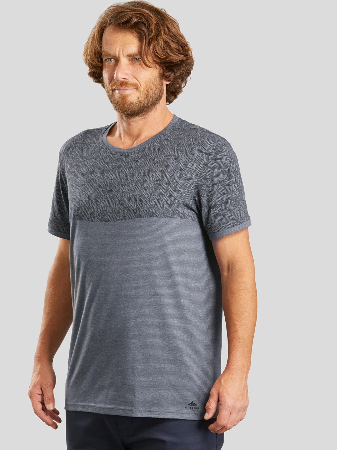 

Quechua By Decathlon Men Charcoal Grey Printed Country Hiking & Trekking T-shirt - NH500 Fresh