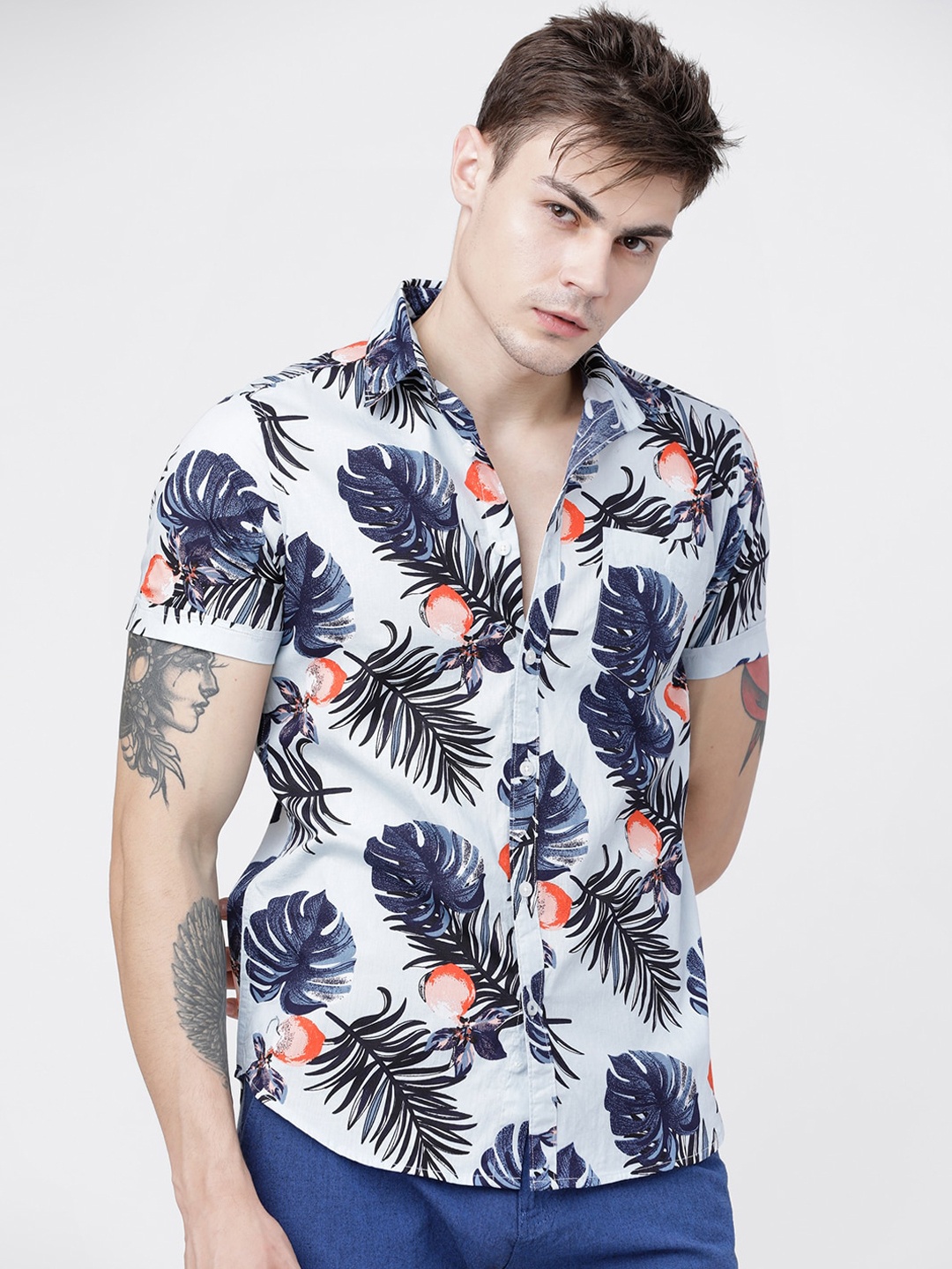 

HIGHLANDER Men Blue Slim Fit Printed Casual Shirt