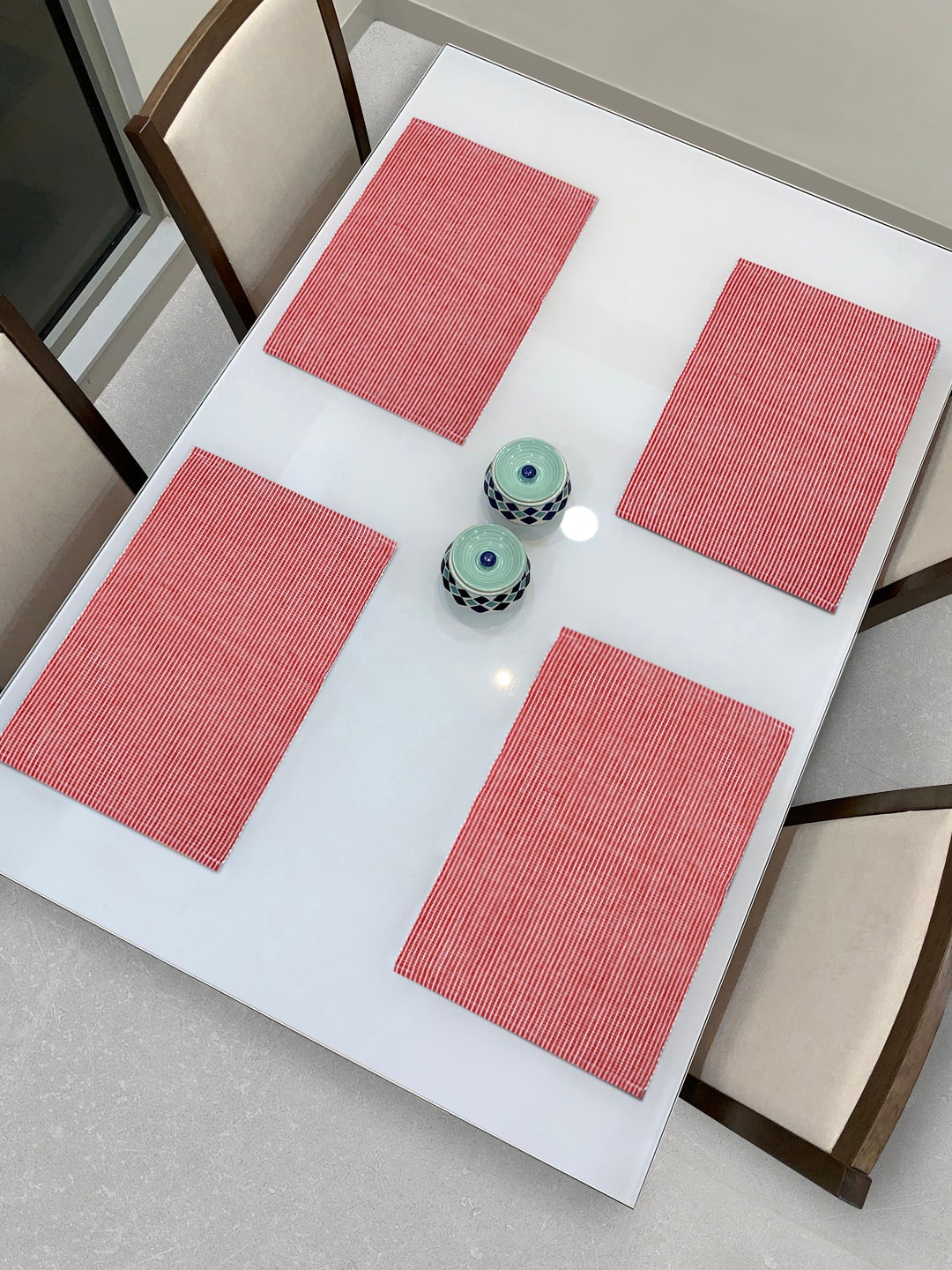 

HOKIPO Set Of 4 Red Striped Table Placemats