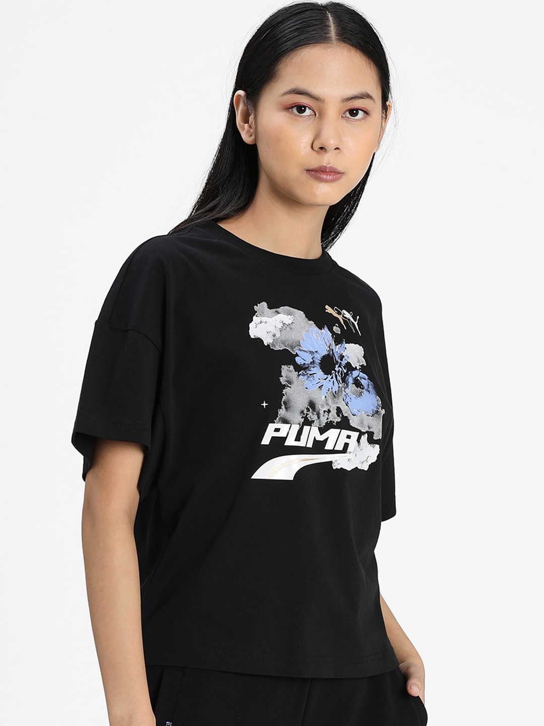 

Puma Women Black Printed Round Neck T-shirt