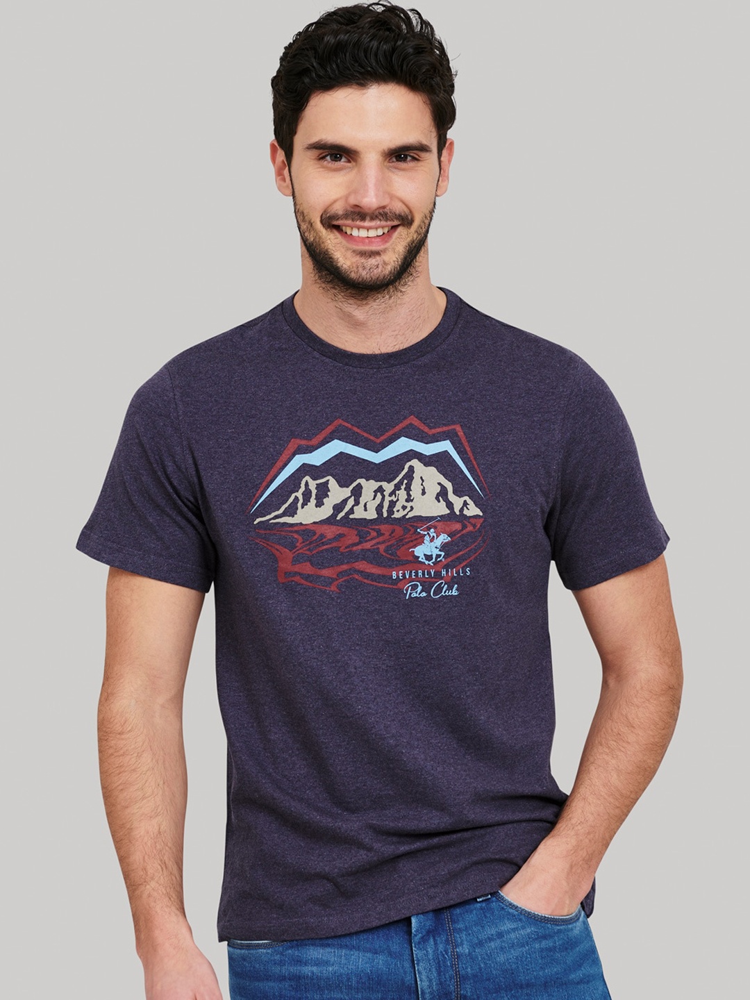 

Beverly Hills Polo Club Men Blue Printed Round Neck T-shirt