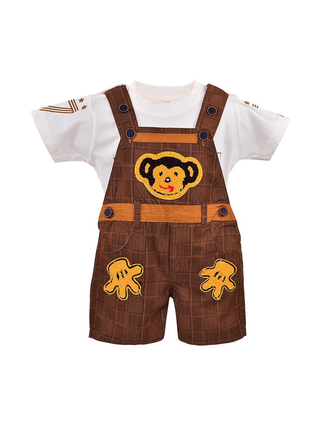 

Wish Karo Boys Brown & White Printed T-shirt with Dungaree