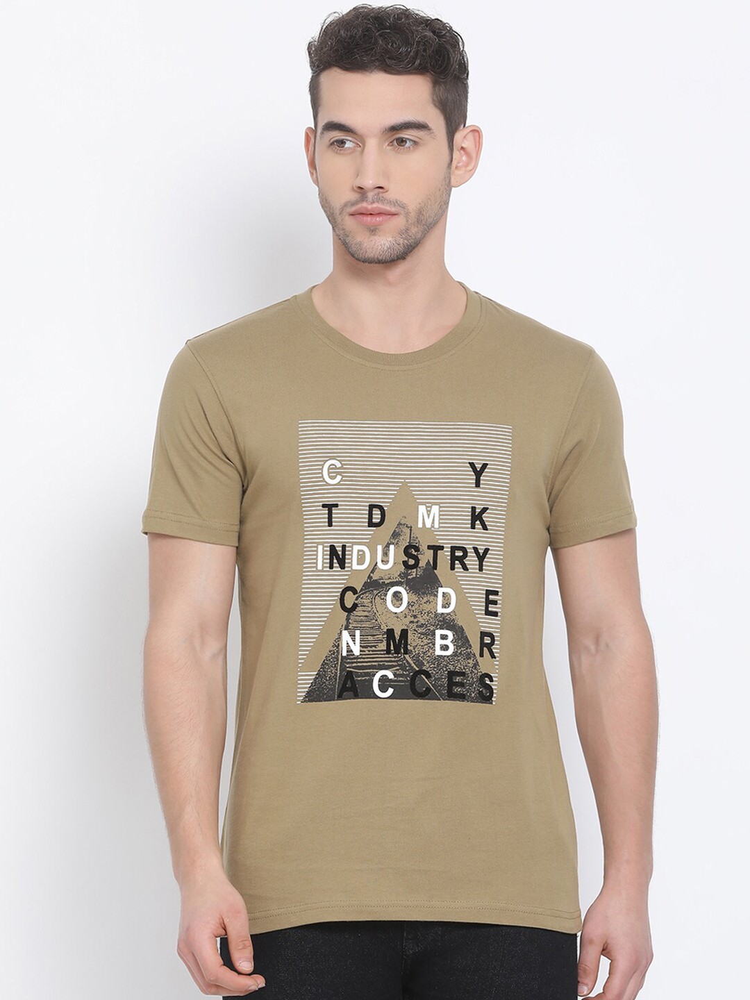 

Club York Men Olive Green Printed Round Neck T-shirt